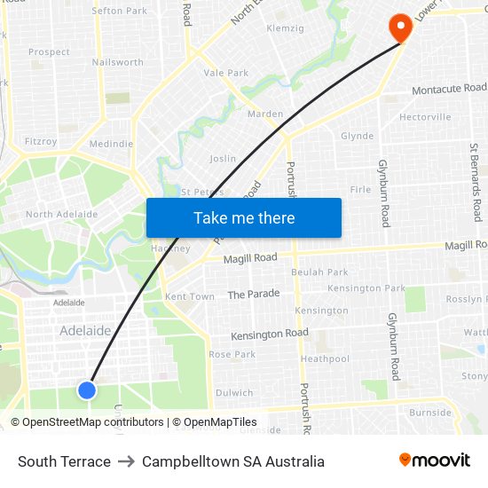 South Terrace to Campbelltown SA Australia map