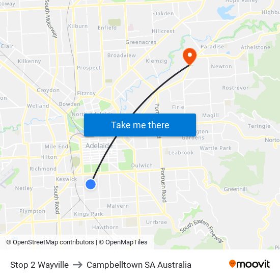 Stop 2 Wayville to Campbelltown SA Australia map