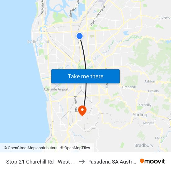 Stop 21 Churchill Rd - West side to Pasadena SA Australia map