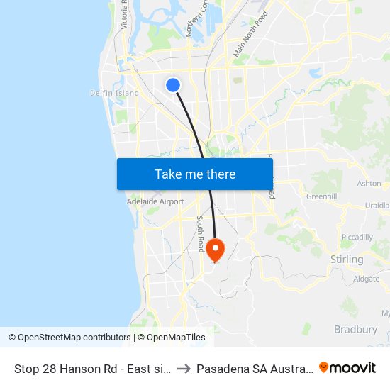 Stop 28 Hanson Rd - East side to Pasadena SA Australia map