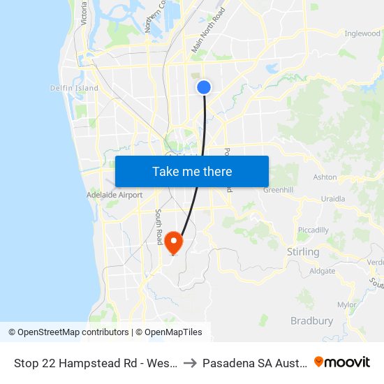 Stop 22 Hampstead Rd - West side to Pasadena SA Australia map