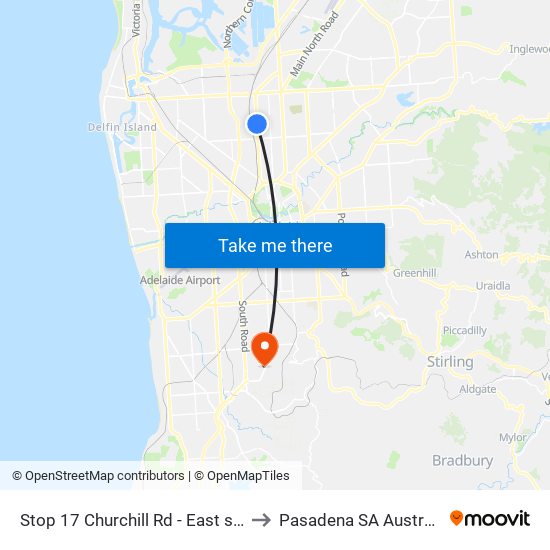 Stop 17 Churchill Rd - East side to Pasadena SA Australia map