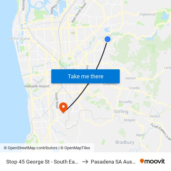 Stop 45 George St - South East side to Pasadena SA Australia map