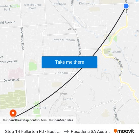 Stop 14 Fullarton Rd - East side to Pasadena SA Australia map