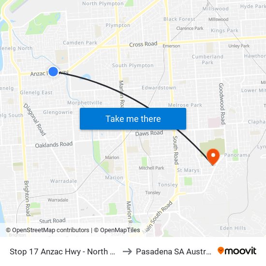 Stop 17 Anzac Hwy - North side to Pasadena SA Australia map