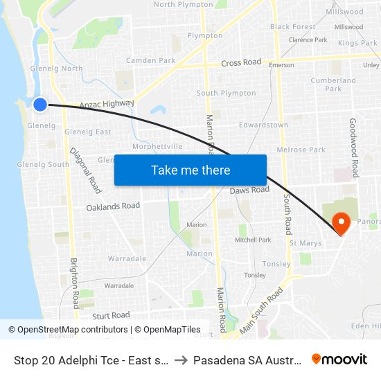Stop 20 Adelphi Tce - East side to Pasadena SA Australia map