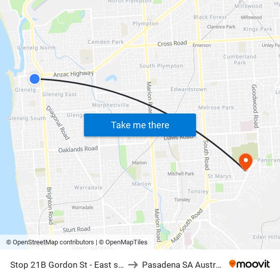 Stop 21B Gordon St - East side to Pasadena SA Australia map