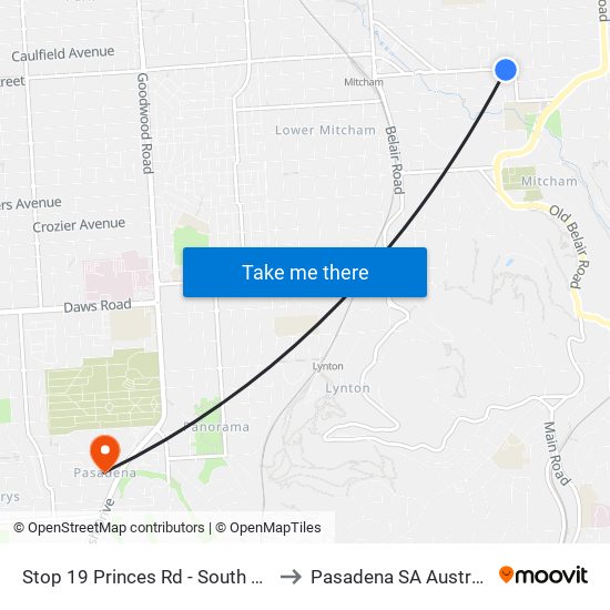 Stop 19 Princes Rd - South side to Pasadena SA Australia map