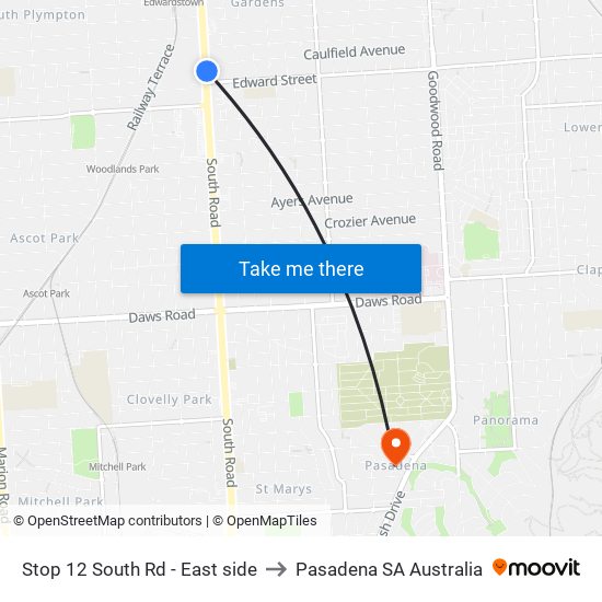Stop 12 South Rd - East side to Pasadena SA Australia map