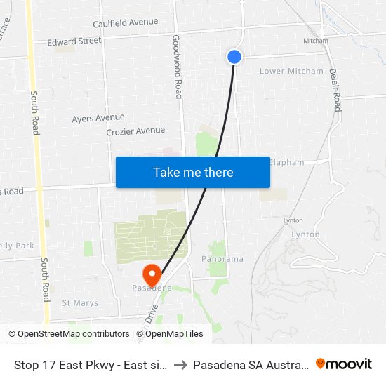 Stop 17 East Pkwy - East side to Pasadena SA Australia map