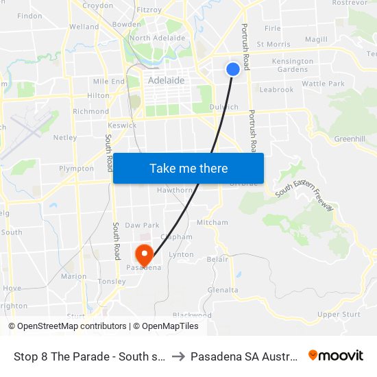 Stop 8 The Parade - South side to Pasadena SA Australia map