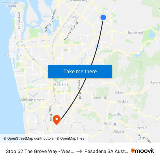Stop 62 The Grove Way - West side to Pasadena SA Australia map