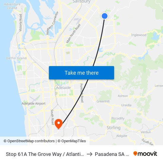 Stop 61A The Grove Way / Atlantis Dr - West side to Pasadena SA Australia map