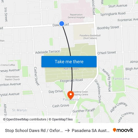 Stop School Daws Rd / Oxford Cir to Pasadena SA Australia map