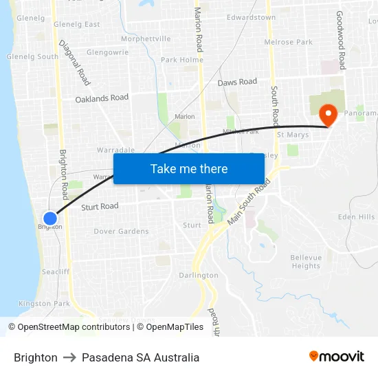 Brighton to Pasadena SA Australia map