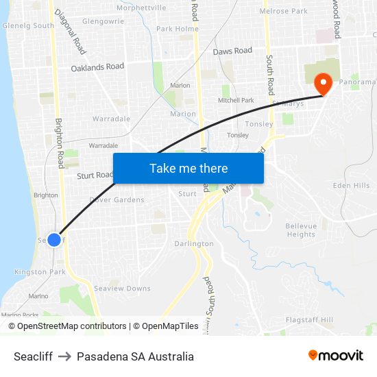 Seacliff to Pasadena SA Australia map