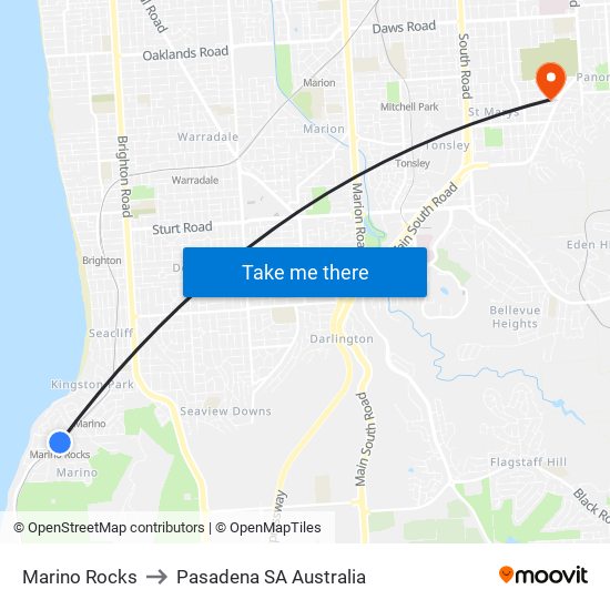 Marino Rocks to Pasadena SA Australia map