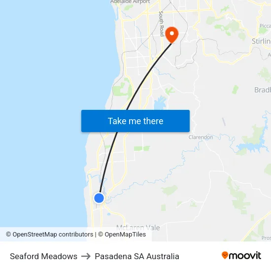 Seaford Meadows to Pasadena SA Australia map
