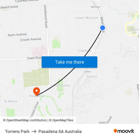 Torrens Park to Pasadena SA Australia map