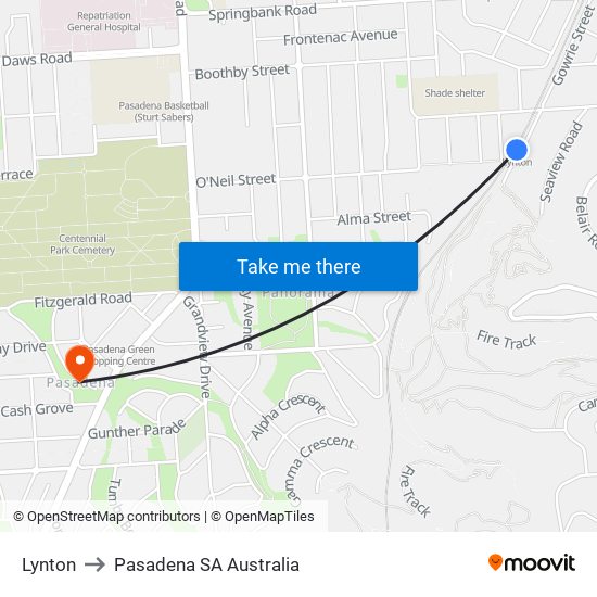 Lynton to Pasadena SA Australia map