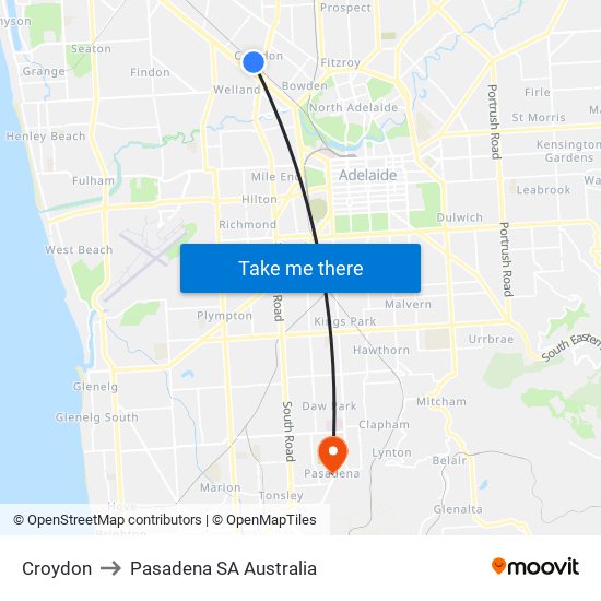 Croydon to Pasadena SA Australia map