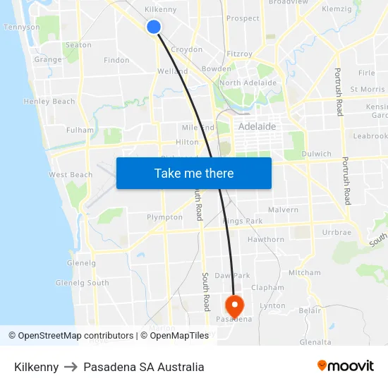 Kilkenny to Pasadena SA Australia map