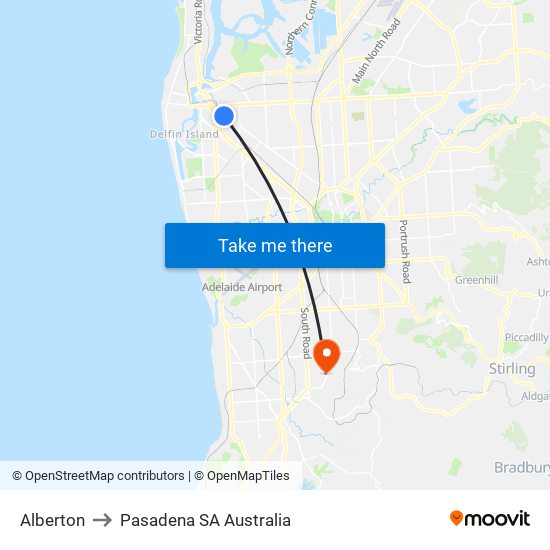 Alberton to Pasadena SA Australia map