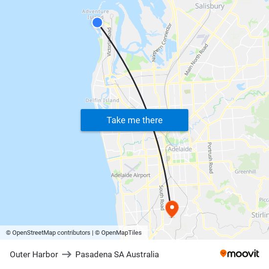 Outer Harbor to Pasadena SA Australia map