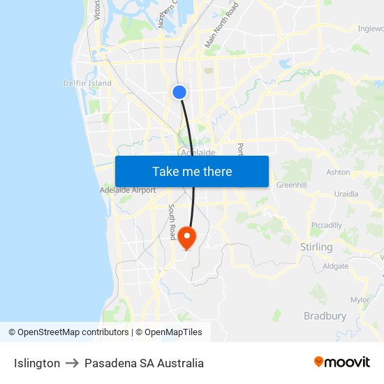 Islington to Pasadena SA Australia map