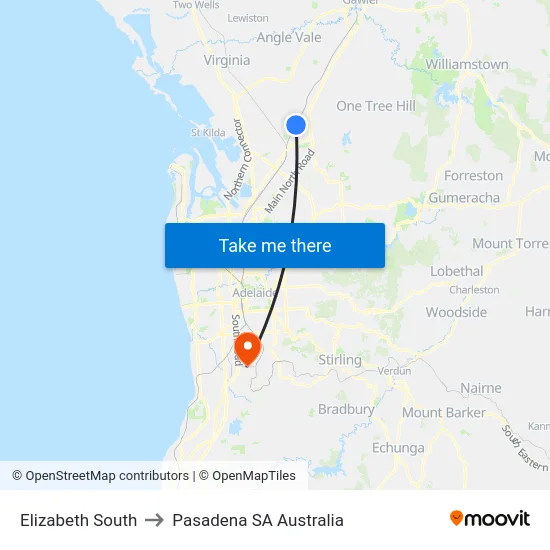 Elizabeth South to Pasadena SA Australia map
