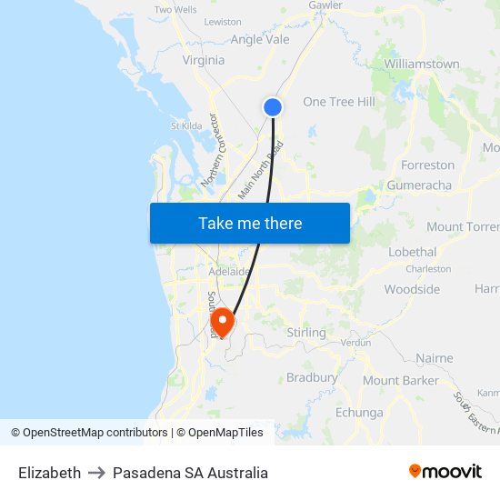 Elizabeth to Pasadena SA Australia map