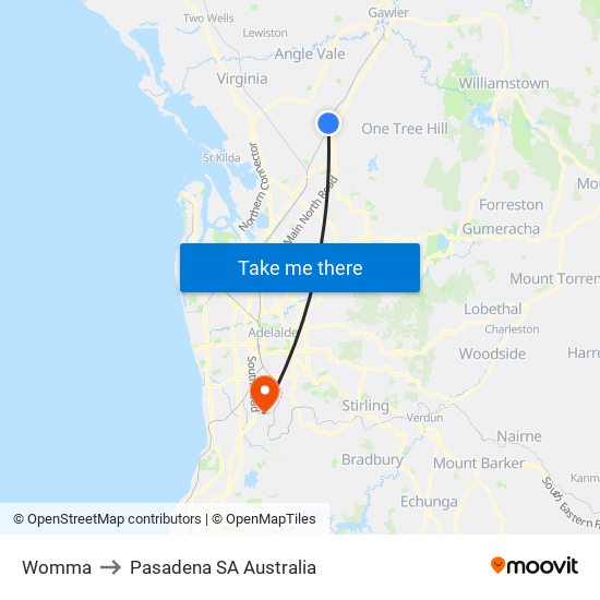 Womma to Pasadena SA Australia map