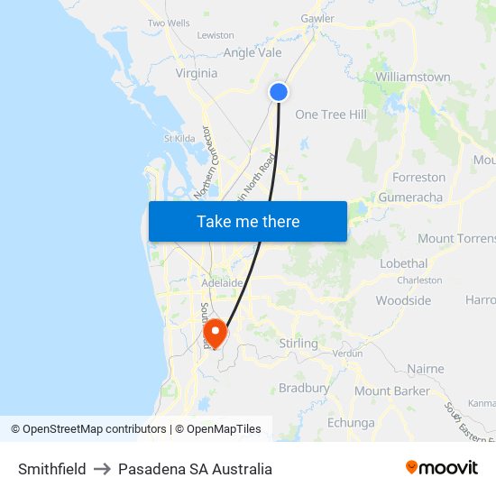 Smithfield to Pasadena SA Australia map