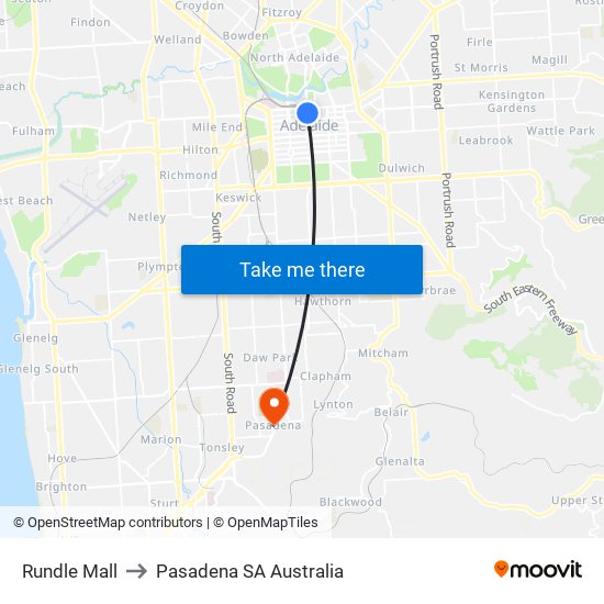 Rundle Mall to Pasadena SA Australia map