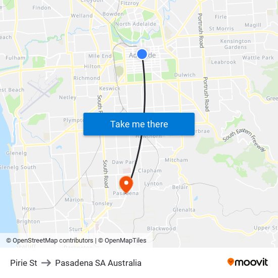 Pirie St to Pasadena SA Australia map