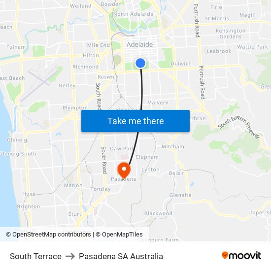 South Terrace to Pasadena SA Australia map