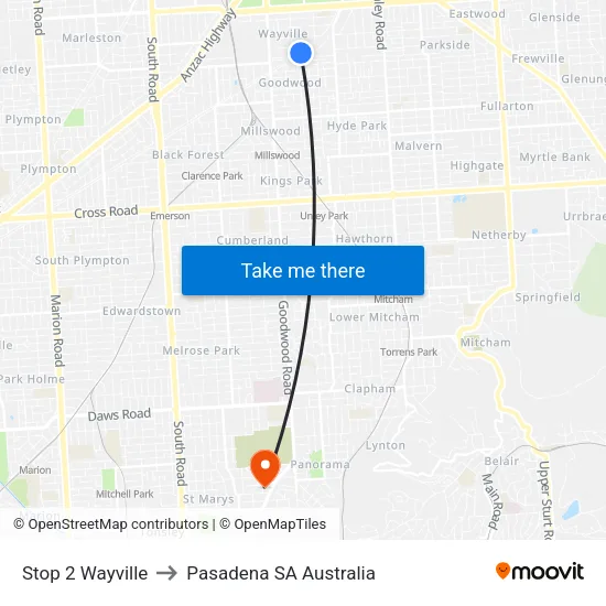 Stop 2 Wayville to Pasadena SA Australia map