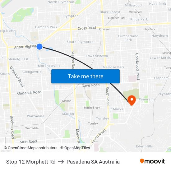 Stop 12 Morphett Rd to Pasadena SA Australia map