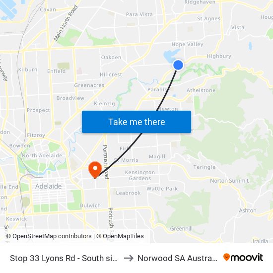 Stop 33 Lyons Rd - South side to Norwood SA Australia map