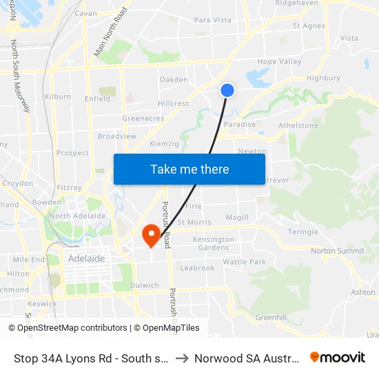 Stop 34A Lyons Rd - South side to Norwood SA Australia map