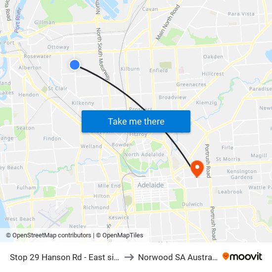 Stop 29 Hanson Rd - East side to Norwood SA Australia map