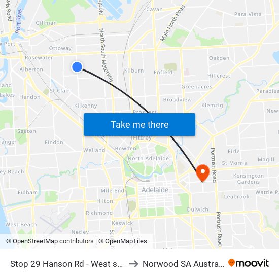 Stop 29 Hanson Rd - West side to Norwood SA Australia map