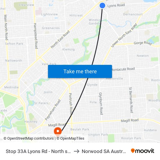 Stop 33A Lyons Rd - North side to Norwood SA Australia map