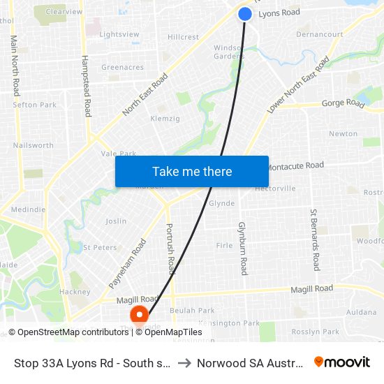 Stop 33A Lyons Rd - South side to Norwood SA Australia map