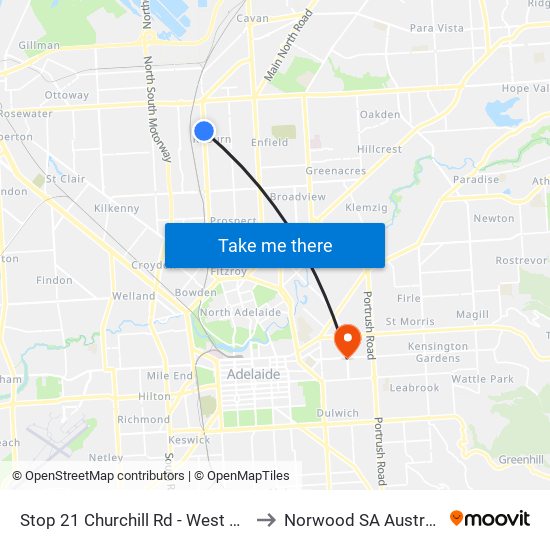 Stop 21 Churchill Rd - West side to Norwood SA Australia map