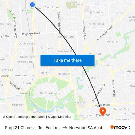 Stop 21 Churchill Rd - East side to Norwood SA Australia map