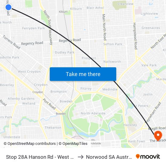 Stop 28A Hanson Rd - West side to Norwood SA Australia map