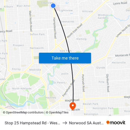 Stop 25 Hampstead Rd - West side to Norwood SA Australia map