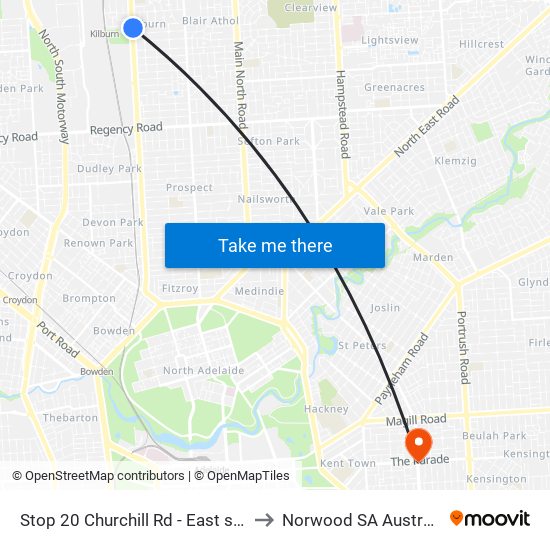 Stop 20 Churchill Rd - East side to Norwood SA Australia map