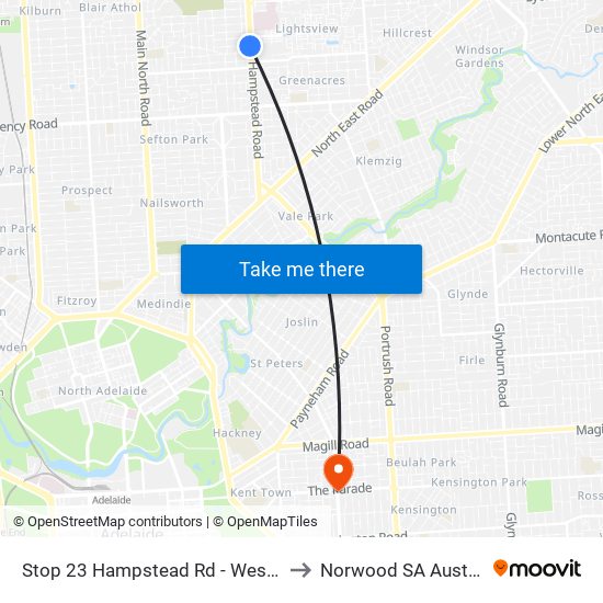 Stop 23 Hampstead Rd - West side to Norwood SA Australia map